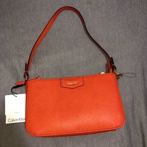 Calvin Klein Orange Leather Shoulder Bag